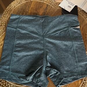 NWT Senita Athletics Teal Grey Bike Shorts Run Walk Workout Lifting Pickleball